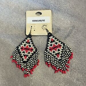 Beaded Dangle Earrings - Irradescent, Hot Pink, and White